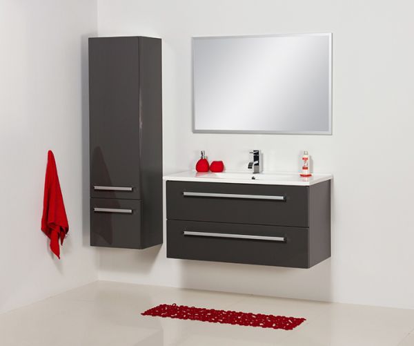 Badschrank, Hochschrank, 1 Türe, 1 Schublade, grafitgrau