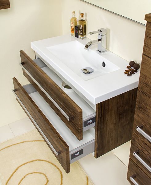 Badmöbel Genua, Breite 80 cm, Front und Korpus Holzdekor antik, GE8250Badmöbel Genua, Breite 80 cm, Holzdekor antik (GE8250)