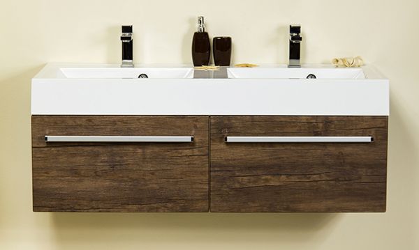 Badmöbel ZENO 120, Holzdekor antik, Doppelwaschtisch mit Unterschrank (montiert)