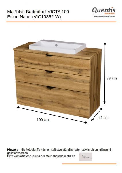 Badmöbel VICTA, Breite 100 cm, Eiche Natur, 3 Schubladen, Waschtischunterbau montiert