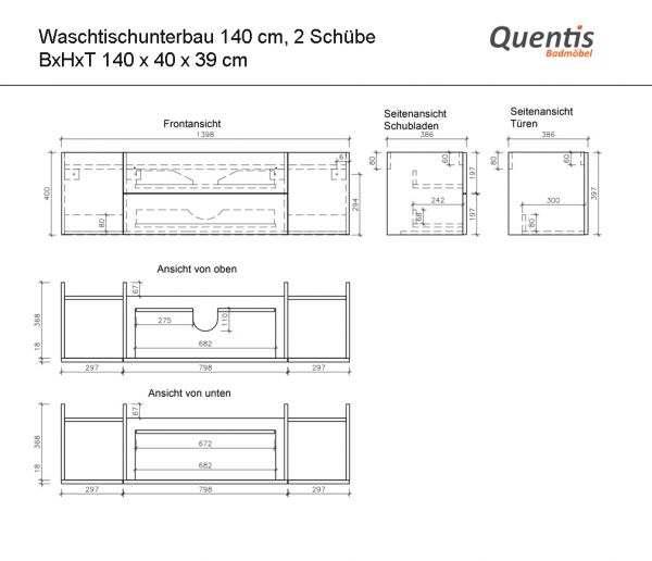 Badmöbel FOKUS LOFT 140 cm, Eiche Natur, Waschbecken schwarz matt, Waschtischunterschrank montiert