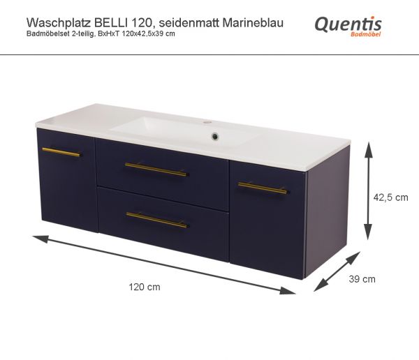 Maße Waschplatz Belli, Breite 120 cm, Marineblau matt, BL1249