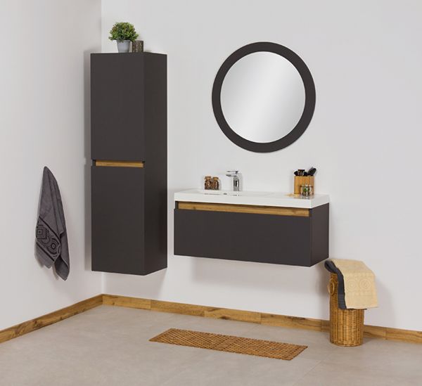 Quentis Badmöbel INTRA 90,SLIM LINE, grafitgrau matt, Unterschrank aufgebaut