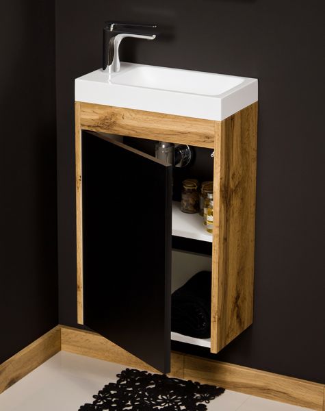 Badmöbel Guest 40, schwarz, Eiche Natur, GT4148-2