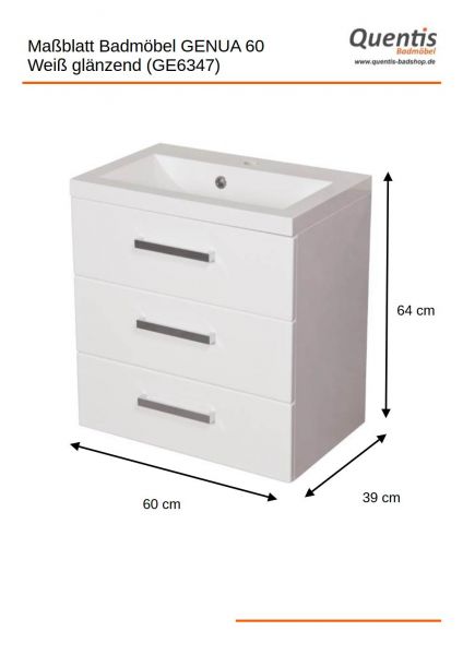 Badmöbel GENUA, Breite 60 cm, 3 Schubladen, weiß
