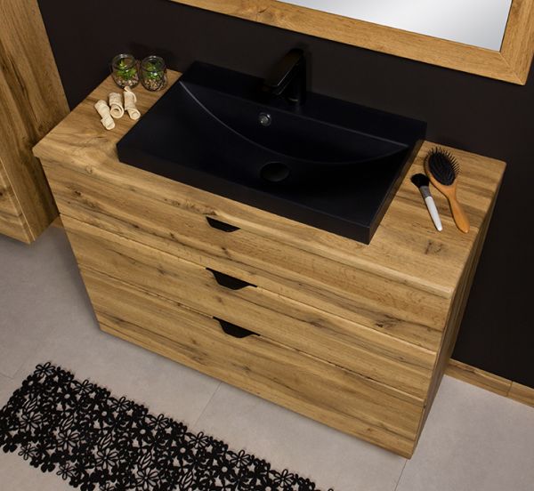 Badmöbel VICTA-XL, Breite 100 cm, Eiche Natur, Waschtischunterbau montiert