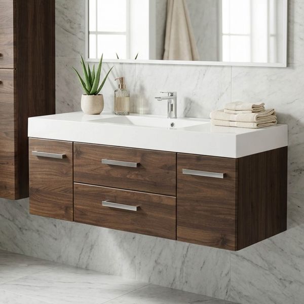 Badmöbel ZENO Breite 140 cm, Nussbaum Waschtischunterbau montiert