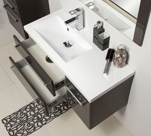 Waschplatz Genua Breite 90 cm, grafitgrau glänzend, GE9256