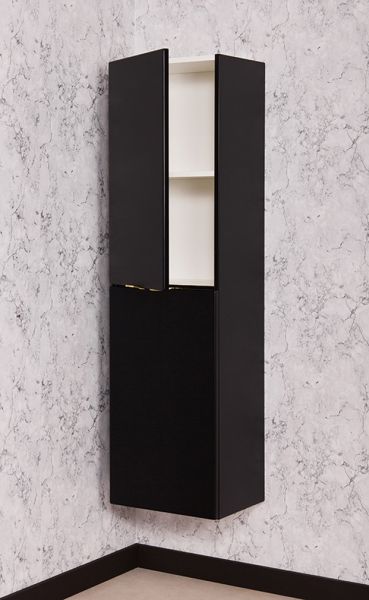 Badschrank VICTOR/ VICTA, Hochschrank mit Wäschekorb, schwarz matt