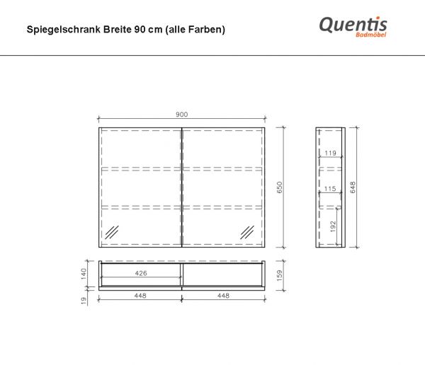 Spiegelschrank Breite 90 cm, weiß (SPS9047)