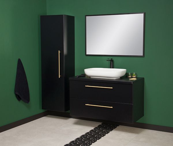 Badmöbel NOVARA 100 cm, Waschtischunterbau inkl. Aufsatzbecken, schwarz matt