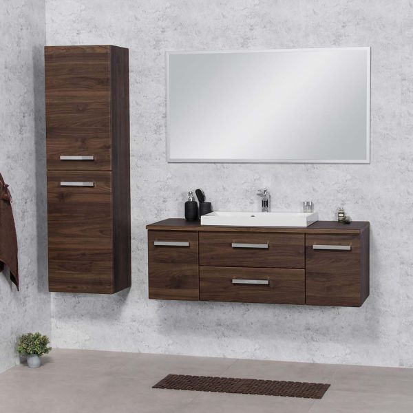 Badmöbel SUSAN 120 cm, Nussbaum, Waschtischunterschrank montiert, inkl. Waschbecken