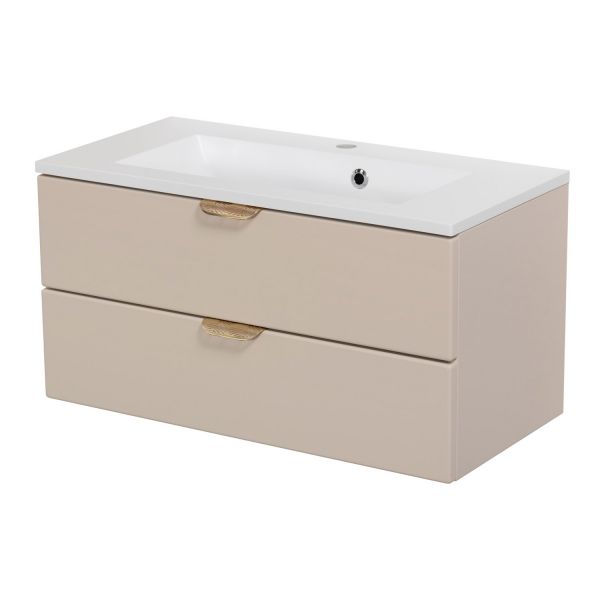 MAGNOLIA Badmöbelset Breite 80 cm, Waschbeckenunterschrank inkl. Waschbecken, seidenmatt sand