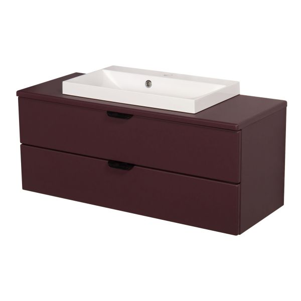 Badmöbelset MAGNOLIA 100 , Burgunderrot satiniert, Waschtischunterbau montiert inkl. Waschbecken w
