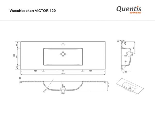 Badmöbel VICTOR 120 cm, seidenmatt weiß, Waschtischunterbau montiert