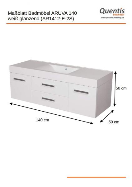 Maßblatt Badmöbel Aruva 140, weiß (AR1412-E-2S)