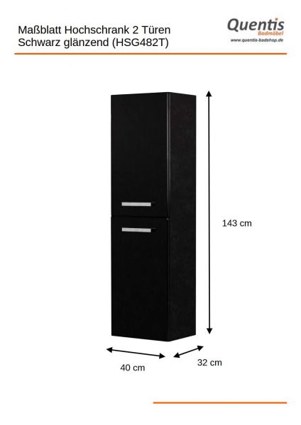 Maßblatt Hochschrank schwarz, 2 Türen