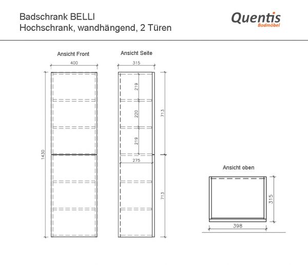 Badschrank BELLI, Maßblatt