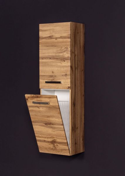 Badschrank inkl. Wäschekorb, Eiche Natur Badserien GENUA, SUSAN, ZENO, vormontiert