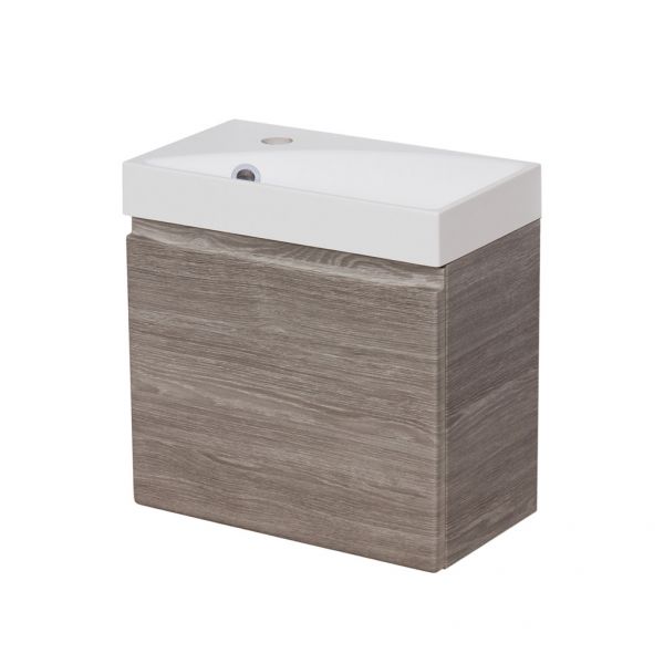 Gäste-WC Badmöbel RENA 40 cm, Eiche grau, Waschbecken mit Unterschrank, vormontiert-Copy