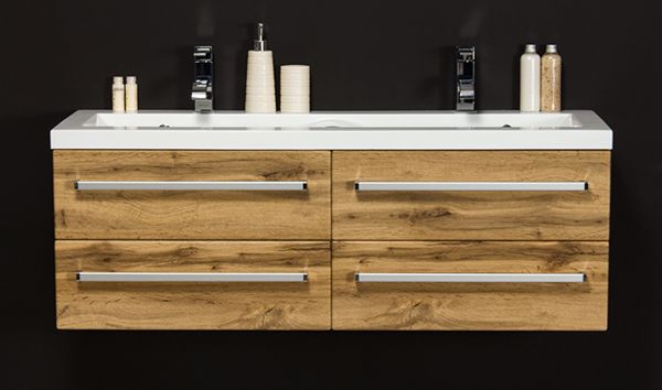 Doppelwaschplatz Genua, Breite 120 cm, Front und Korpus Holzdekor Eiche Natur, GE2262