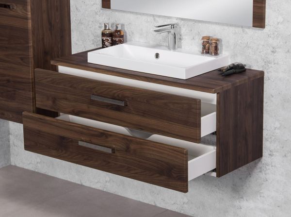 Badmöbel SUSAN Breite 100 cm, Nussbaum, Waschbeckenunterschrank montiert