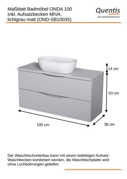 Badmöbel Onda Breite 100 Tiefe 38 cm lichtgrau matt waschtischunterbau OND-SB-U100