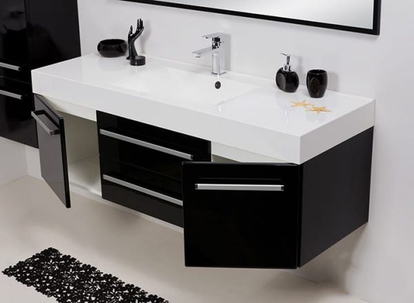 Badmöbel Aruva, Breite 140 cm, schwarz, 2 Schübe, Waschtischunterschrank montiert