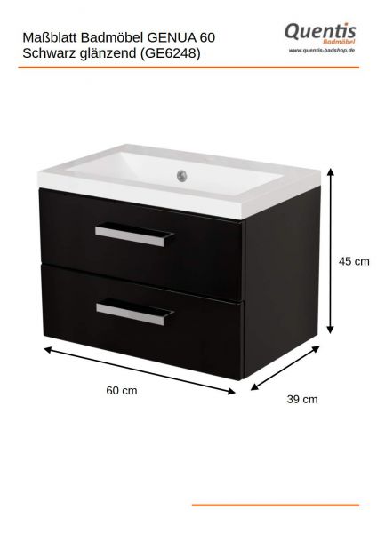 Badmöbel GENUA, Breite 60 cm, schwarz, Waschtischunterschrank montiert