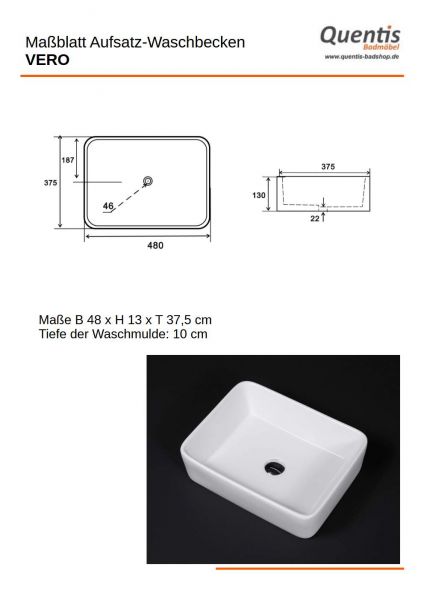 Aufsatz-Waschbecken VERO 50, Keramik, weiß