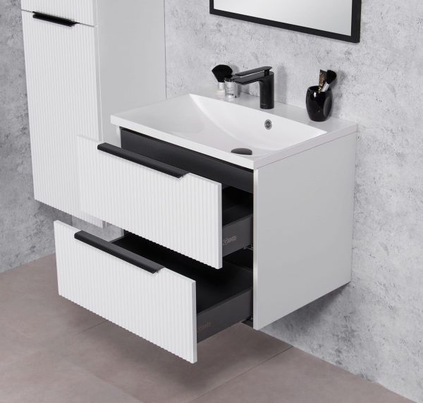 Badmöbel SYDNEY 60 cm, weiß matt, Waschtisch und Unterschrank (montiert)