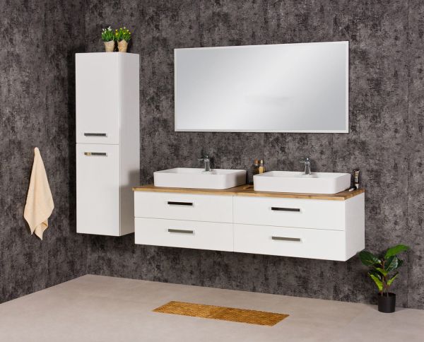 Quentis Doppelwaschplatz Aruva, Breite 160 cm, weiß/ eiche (AR1610-NE-LUNA), Zubehör