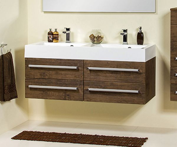Doppelwaschplatz Zeno, Breite 120 cm, Ausführung Holzdekor antik, ZE1250-D-4S