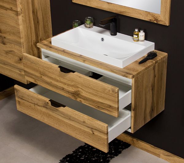 Waschplatz VICTA 80, Eiche Natur, Waschbecken weiß (Art.Nr. VIC80262-W)