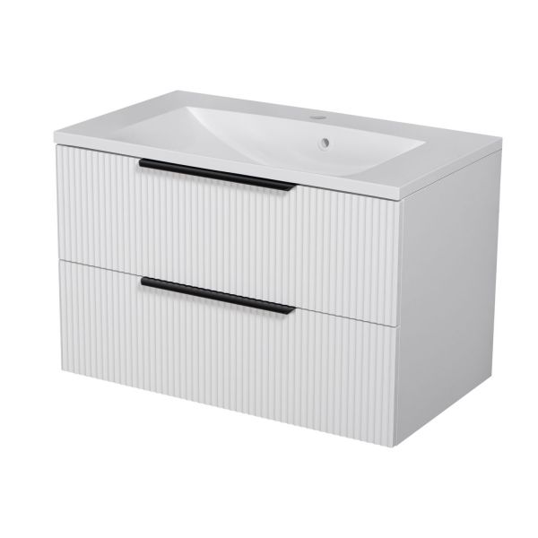 Badmöbelset SYDNEY 80 cm weiß matt Waschtisch mit Unterschrank montiert