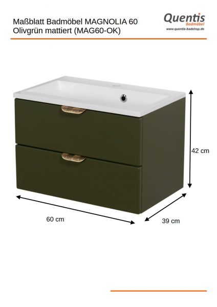 Quentis Badmoebel Set MAGNOLIA 60 cm olivgrün MAG60-OK