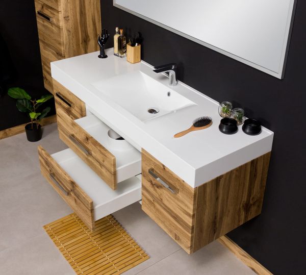 Badmöbel ZENO Breite 140 cm, Eiche Natur, Waschtischunterschrank montiert