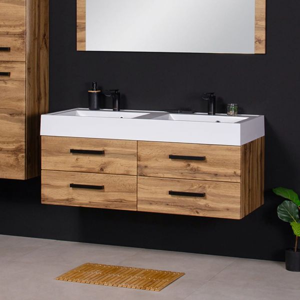 Dpooelwaschtisch ZENO-LOFT mit Unterschrank, Breite 120 cm, Möbelgriffe schwarz