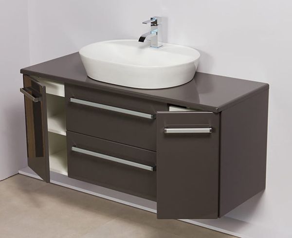 Badmöbel Serena 120 mit Aufsatzwaschtisch, grafitgrau glänzend
