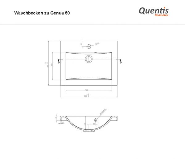 Badmöbel GENUA 50 cm, schwarz glänzend, 3 Schübe, Waschtischunterschrank montiert