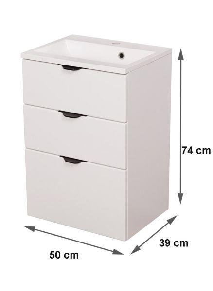 Badmöbelset VICTOR 50, 3 Schubladen, weiß matt (VIC50347)