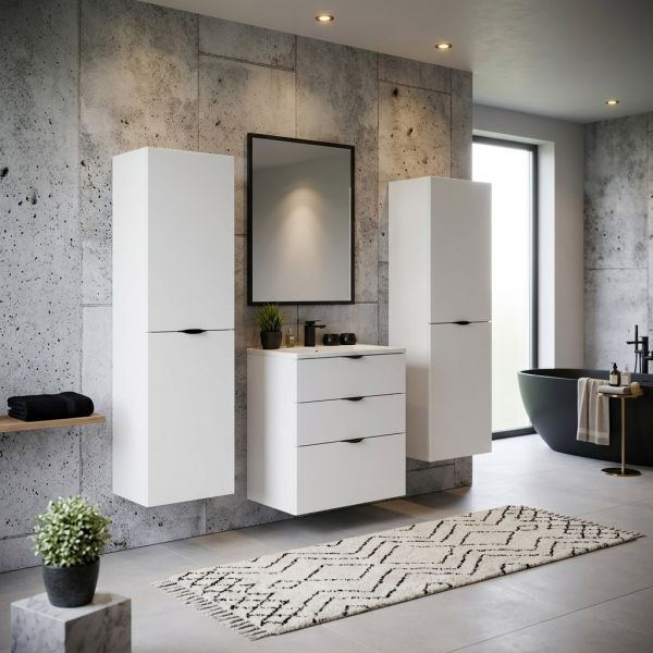 Badmöbel VICTOR XL 60 cm Waschtischunterbau weiß matt, inkl. Waschbecken, vormontiert