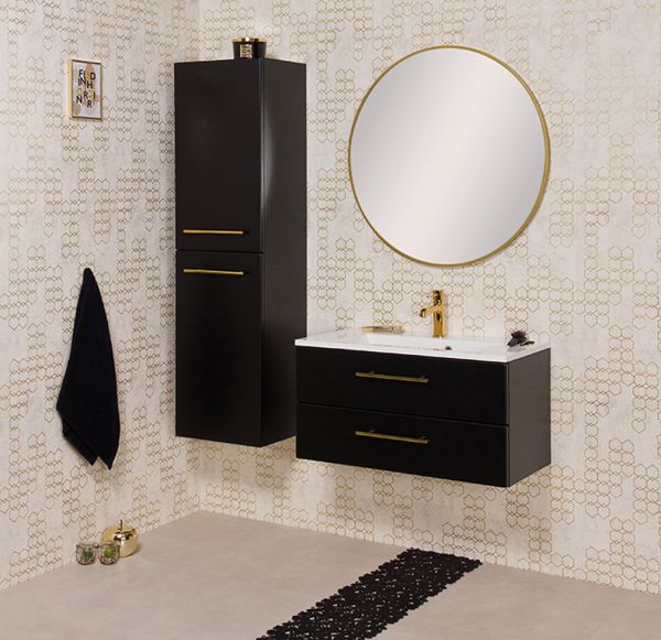 Badmöbelset Belli, Breite 80 cm, Schwarz matt (BL8048)