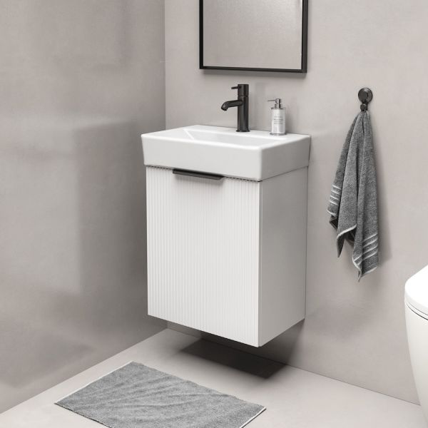 Badmöbel ROMEO 45 cm, weiß matt, Waschtischunterschrank  montiert