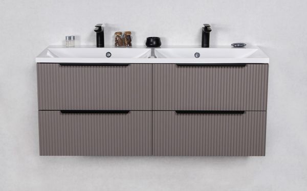 Badmöbel SYDNEY 120 cm, Taupe matt, Doppelwaschtisch mit Unterschrank montiert SYDT120D