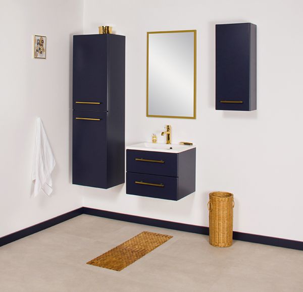 Badschrank BELLI mit Wäschekorb, Marineblau matt, vormontiert
