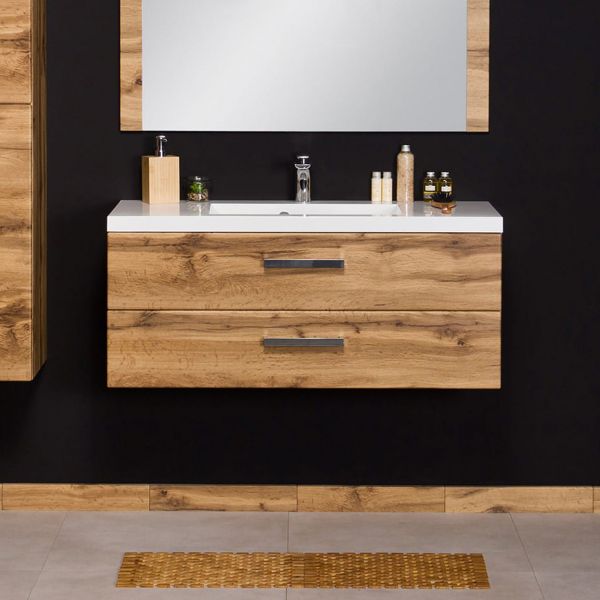 Badmöbel Genua, Breite 100 cm, Holzdekor Eiche Natur