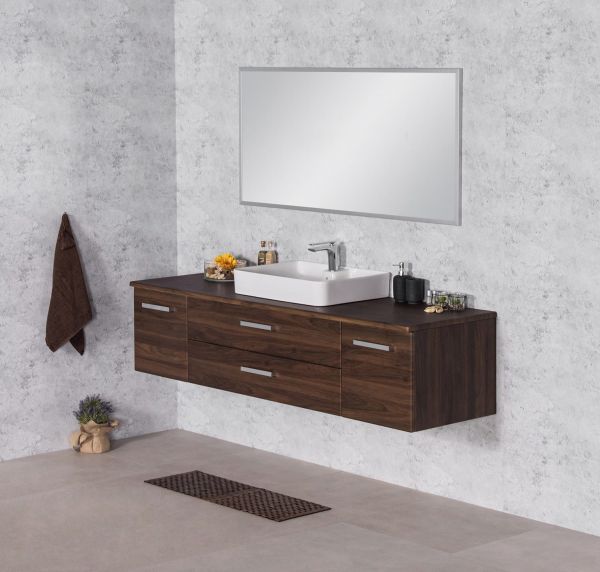 Badmöbel ZENO Breite 180 cm, nussbaum, Waschtischunterbau montiert