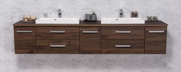 Badmöbel SUSAN Breite 210 cm, Nussbaum, Einzel- oder Doppelwaschplatz, montiert-Copy