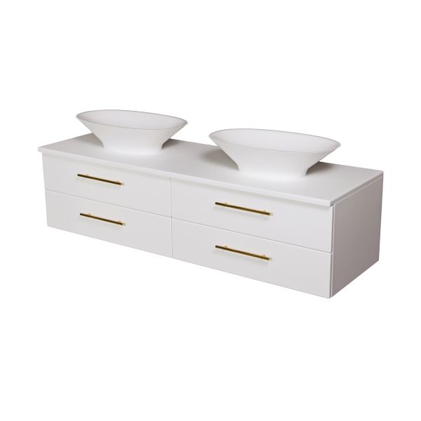 Badmöbel BELLI 160 cm, Weiß seidenmatt, Doppelwaschplatz inkl. 2 Aufsatzbecken